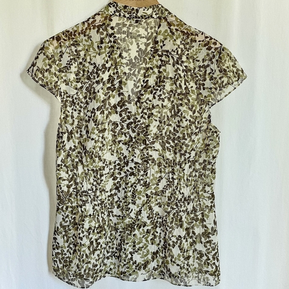 Ann Taylor Flutter Cap Sleeve Green Leaf Print Chiffon Blouse - Picture 7 of 14